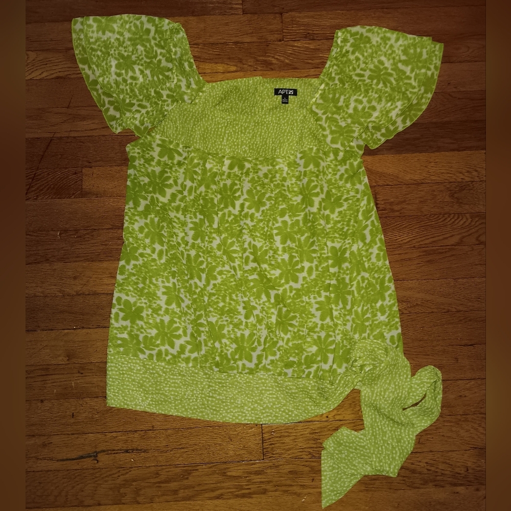 Apt. 9 Lime Green Floral Tie-Detail Blouse